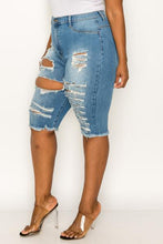 Load image into Gallery viewer, Distressed Denim Capri
