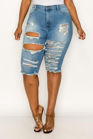 Distressed Denim Capri