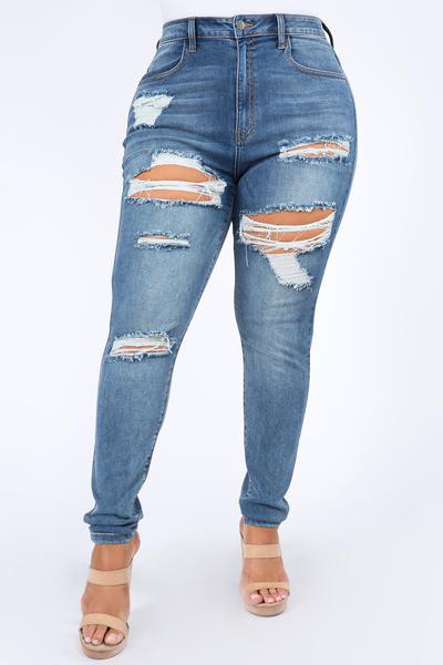 High Waisted Disstressed Jeans