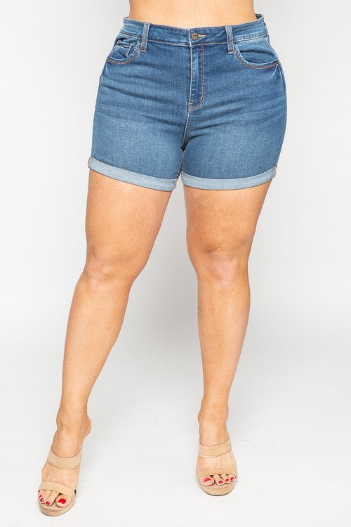 High Rise Push Up Cuffed Denim Shorts