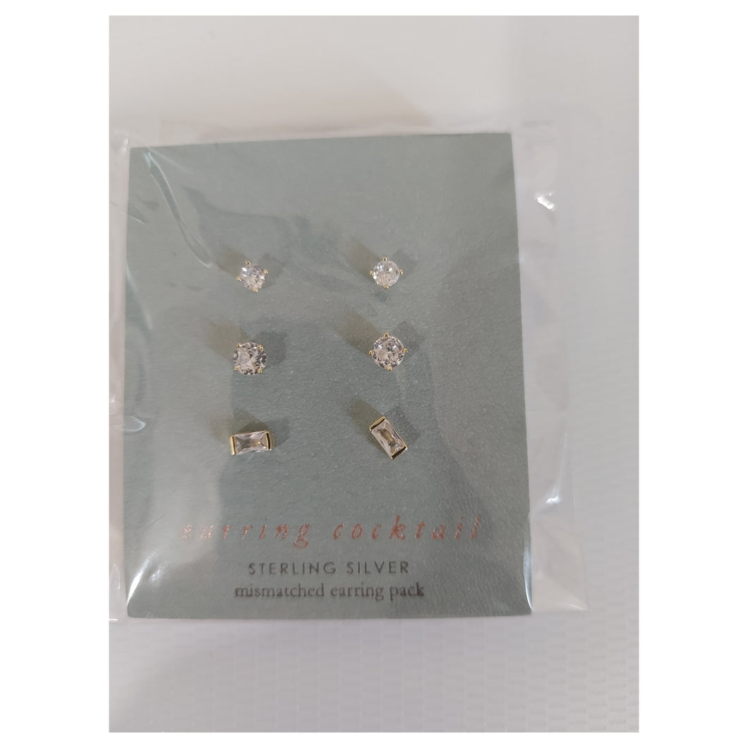 Sterling Silver Mini Rhinestone Trio Stud Earring Set