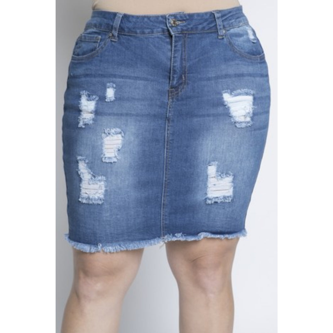 Distressed Denim Skirt